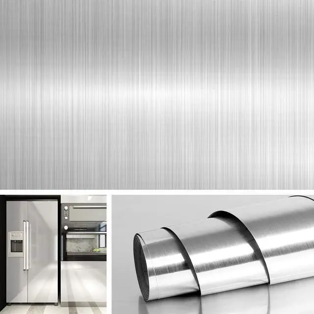 Main image of 24x394 Stainless Steel Peel and Stick Countertop Contact Paper Heat Resistant Waterproof Wallpaper Kitchen Counter Top Silver Contact Paper Appliances Fridge Wrap Vinyl Refrigerator Covers
