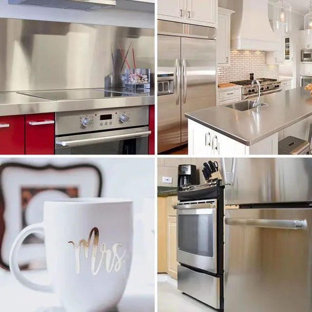 Alt view image 2 of 6 - 24x394 Stainless Steel Peel and Stick Countertop Contact Paper Heat Resistant Waterproof Wallpaper Kitchen Counter Top Silver Contact Paper Appliances Fridge Wrap Vinyl Refrigerator Covers