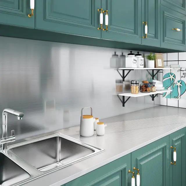 Alt view image 3 of 6 - 24x394 Stainless Steel Peel and Stick Countertop Contact Paper Heat Resistant Waterproof Wallpaper Kitchen Counter Top Silver Contact Paper Appliances Fridge Wrap Vinyl Refrigerator Covers