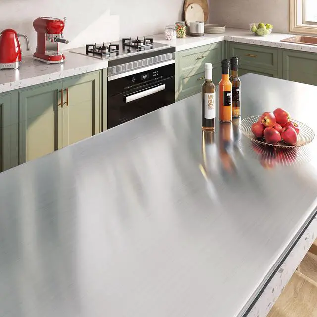 Alt view image 4 of 6 - 24x394 Stainless Steel Peel and Stick Countertop Contact Paper Heat Resistant Waterproof Wallpaper Kitchen Counter Top Silver Contact Paper Appliances Fridge Wrap Vinyl Refrigerator Covers