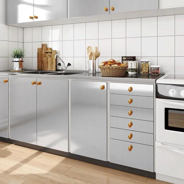 Alt view image 6 of 6 - 24x394 Stainless Steel Peel and Stick Countertop Contact Paper Heat Resistant Waterproof Wallpaper Kitchen Counter Top Silver Contact Paper Appliances Fridge Wrap Vinyl Refrigerator Covers