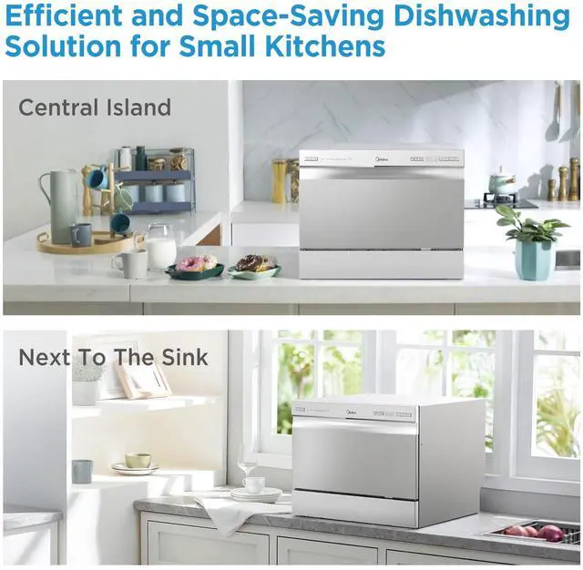 Alt view image 3 of 7 - Countertop Dishwasher Portable, 6 Place Settings, Energy Star | Mini Dishwasher with 6+2 Cycles, 52 dB Quiet & Compact, Perfect for Apartments, Dorms, or RVs, Silver