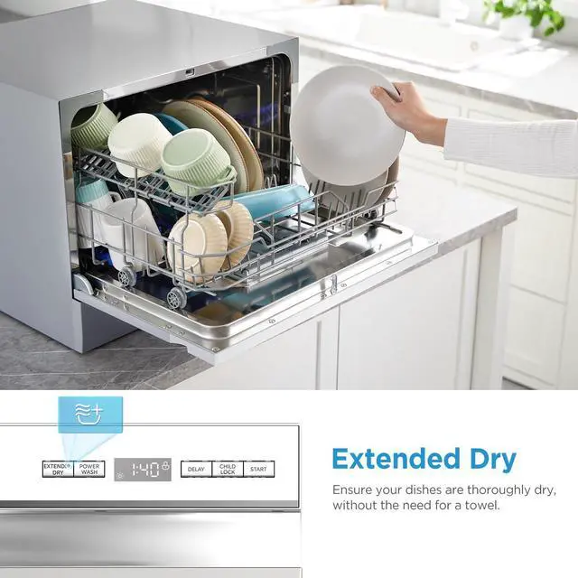 Alt view image 5 of 7 - Countertop Dishwasher Portable, 6 Place Settings, Energy Star | Mini Dishwasher with 6+2 Cycles, 52 dB Quiet & Compact, Perfect for Apartments, Dorms, or RVs, Silver