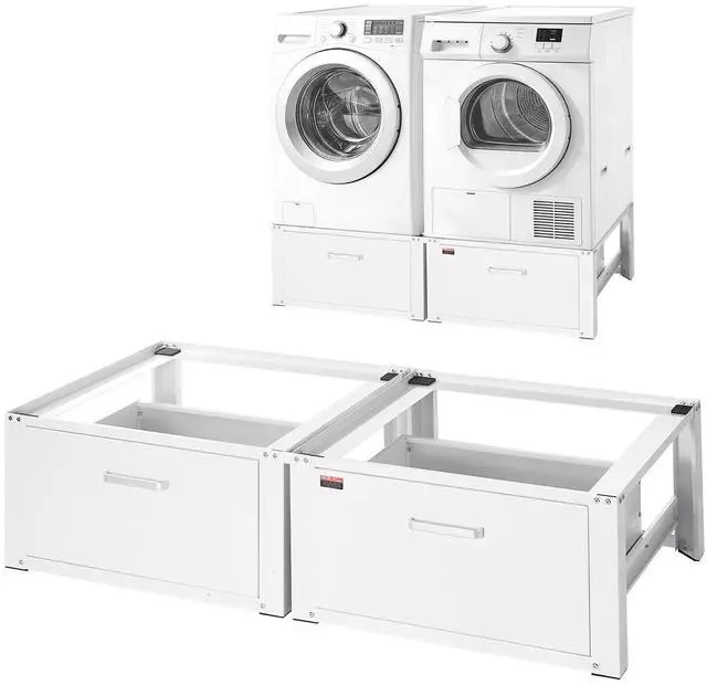 Main image of Laundry Pedestal, 14 in Height, Washer and Dryer Pedestals with Drawer, 700 lbs Weight Load Capacity, Non-Slip Feet, Heavy-duty Steel Washing Machine Stand Universal Fit, White, 2 Pack