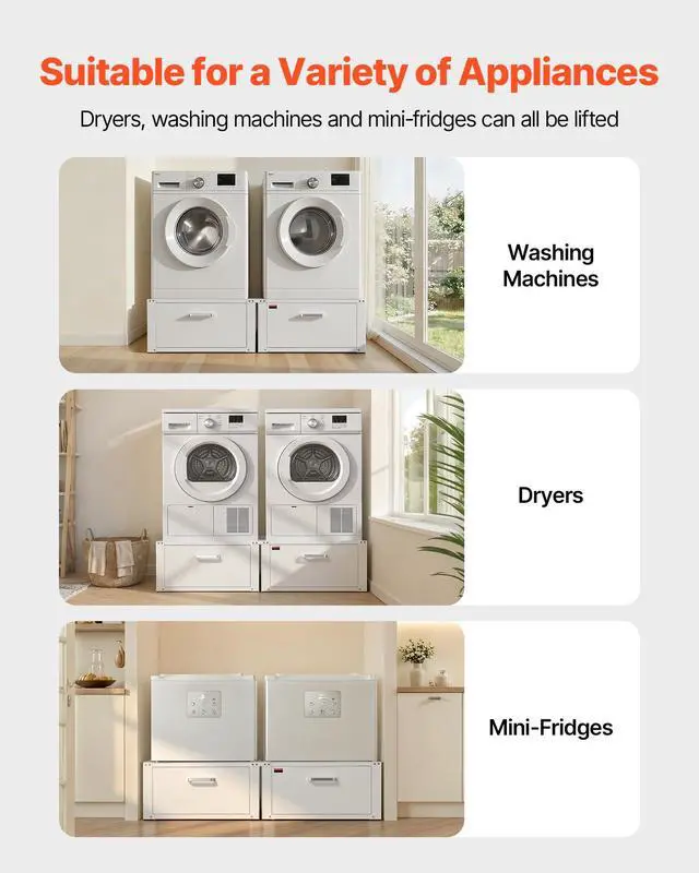 Alt view image 2 of 7 - Laundry Pedestal, 14 in Height, Washer and Dryer Pedestals with Drawer, 700 lbs Weight Load Capacity, Non-Slip Feet, Heavy-duty Steel Washing Machine Stand Universal Fit, White, 2 Pack