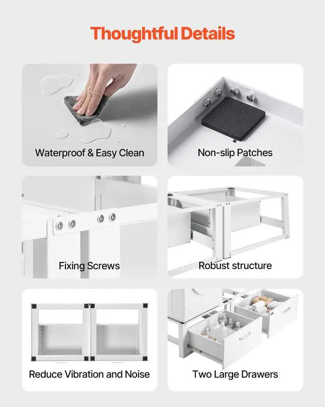 Alt view image 7 of 7 - Laundry Pedestal, 14 in Height, Washer and Dryer Pedestals with Drawer, 700 lbs Weight Load Capacity, Non-Slip Feet, Heavy-duty Steel Washing Machine Stand Universal Fit, White, 2 Pack