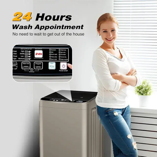 Alt view image 3 of 7 - Portable Washing Machine Full Automatic 17.7lbs Small Washing Machine | 10 Wash Programs, 24hr Timer, Drain Hose, Apartment Washer Machines for RV, Dorm, College, Home, Antique Bronze