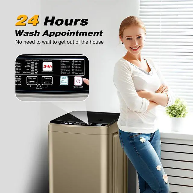 Alt view image 3 of 7 - Portable Washing Machine Full Automatic 17.7lbs Small Washing Machine | 10 Wash Program with Drain Hose, Portable Washer Machine for Apartment Dorm, College, RV, Golden