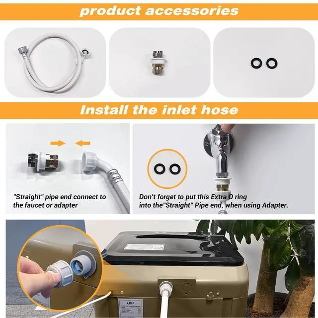 Alt view image 5 of 7 - Portable Washing Machine Full Automatic 17.7lbs Small Washing Machine | 10 Wash Program with Drain Hose, Portable Washer Machine for Apartment Dorm, College, RV, Golden