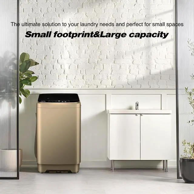 Alt view image 7 of 7 - Portable Washing Machine Full Automatic 17.7lbs Small Washing Machine | 10 Wash Program with Drain Hose, Portable Washer Machine for Apartment Dorm, College, RV, Golden