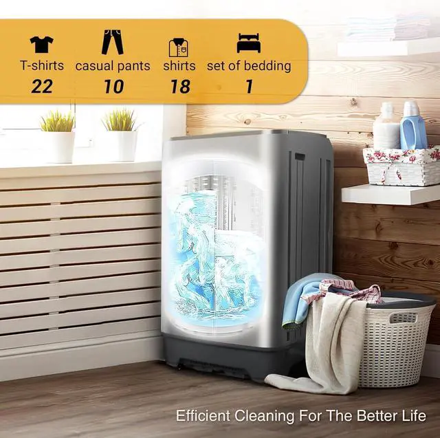 Alt view image 5 of 7 - Portable Washing Machine Full Automatic 17.7lbs Small Washing Machine | 10 Wash Programs, 24hr Timer, Drain Hose, Apartment Washer Machines for RV, Dorm, College, Home, Silver Grey