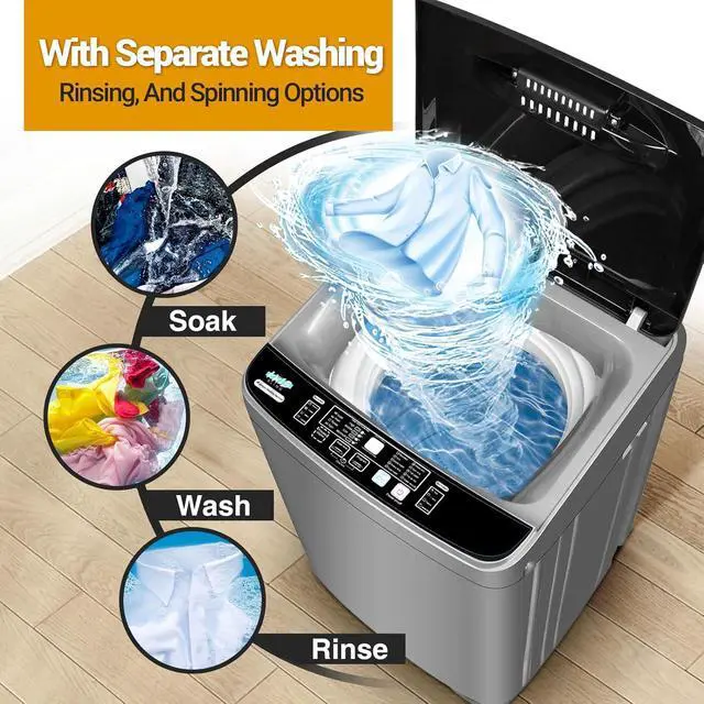 Alt view image 6 of 7 - Portable Washing Machine Full Automatic 17.7lbs Small Washing Machine | 10 Wash Programs, 24hr Timer, Drain Hose, Apartment Washer Machines for RV, Dorm, College, Home, Silver Grey