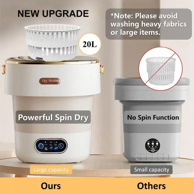 Alt view image 3 of 7 - Portable Washing Machine with Spin Basket, Upgraded 20L Foldable Mini Washer5-Min Wash3-Min Spin1-Year Free ReplacementSmall Washing Machine for Travel, Dorms, RVs, Camping (Gray)
