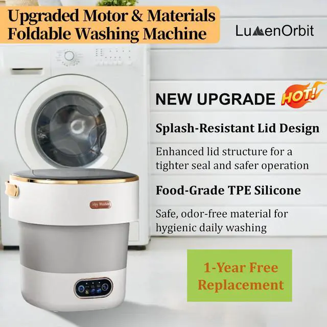 Alt view image 2 of 7 - Portable Washing Machine with Spin Basket, Upgraded 20L Foldable Mini Washer5-Min Wash3-Min Spin1-Year Free ReplacementSmall Washing Machine for Travel, Dorms, RVs, Camping (Gray)