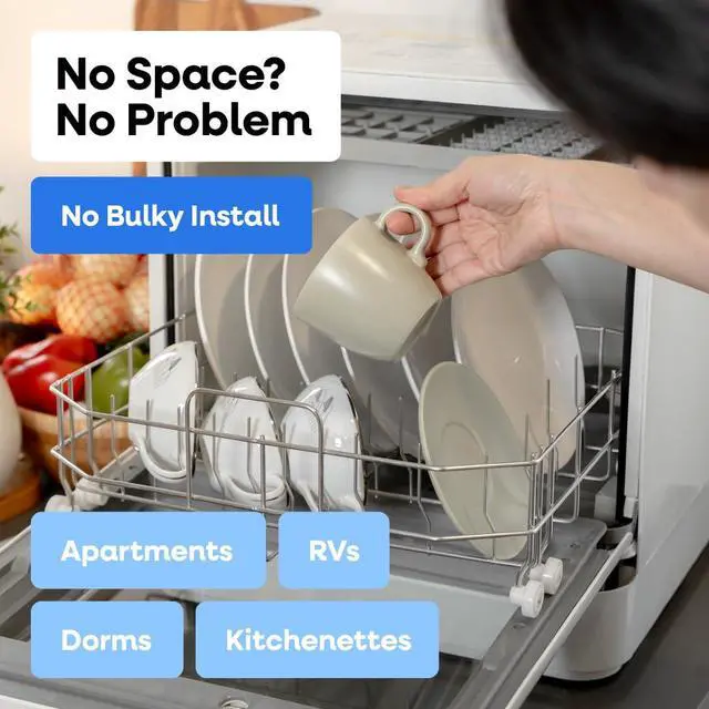 Alt view image 2 of 6 - Collier Kitchen Portable Countertop Dishwasher Compact Mini Dishwasher with 5 Wash Programs, Built-in Water Tank & Hose Connection Space-Saving for Apartments, RVs & Small Kitchens