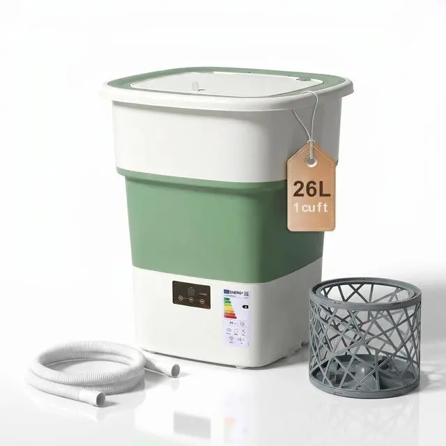 Main image of 1 Cu.Ft Extra Large Portable Washing Machine, Foldable Washer with Powerful 70W Motor & Spin Basket, Compact Laundry Machine for Apartment, Dorm, RV, Camping & Travel (Green1 Cu.Ft)