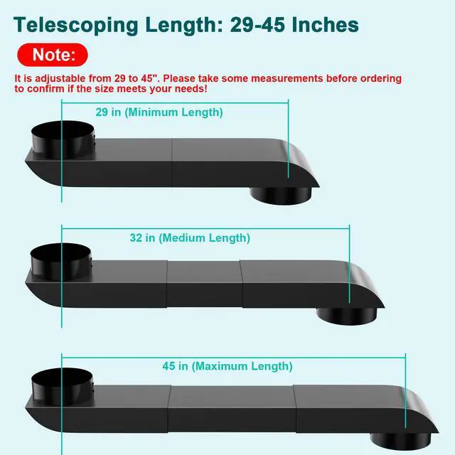 Alt view image 2 of 7 - Periscope Dryer Vent, 29-45" Telescoping Dryer Vent Stainless Steel Adjustable Dryer Vent for Tight Space Flat Duct Slim Exhaust Pipe Hose Space-saving Adapter Connector Kit for 4 inch Outlet