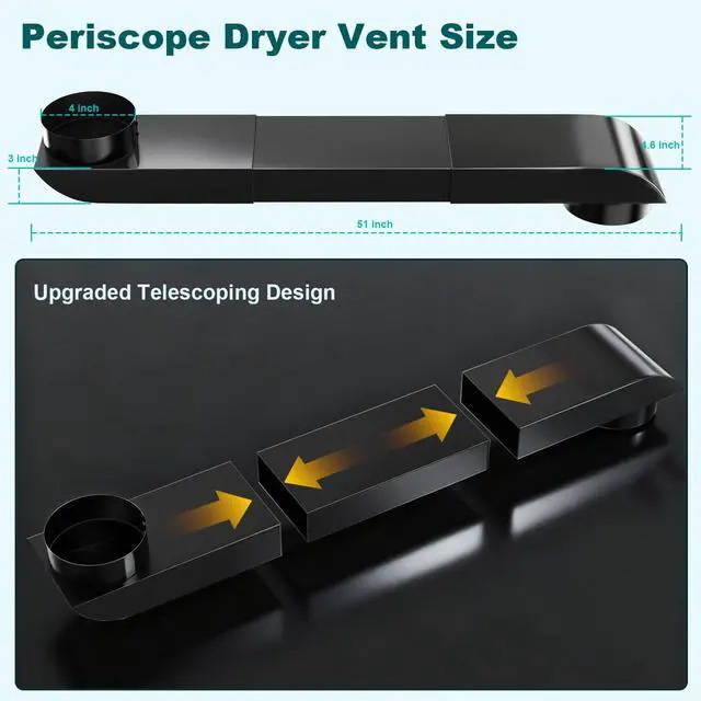 Alt view image 3 of 7 - Periscope Dryer Vent, 29-45" Telescoping Dryer Vent Stainless Steel Adjustable Dryer Vent for Tight Space Flat Duct Slim Exhaust Pipe Hose Space-saving Adapter Connector Kit for 4 inch Outlet