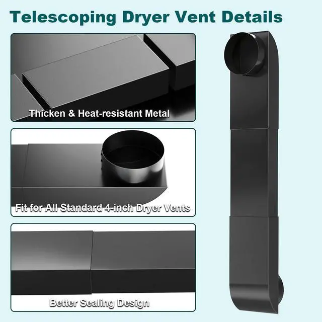 Alt view image 4 of 7 - Periscope Dryer Vent, 29-45" Telescoping Dryer Vent Stainless Steel Adjustable Dryer Vent for Tight Space Flat Duct Slim Exhaust Pipe Hose Space-saving Adapter Connector Kit for 4 inch Outlet
