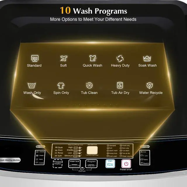 Alt view image 2 of 7 - Portable Washing Machine Full Automatic Portable Washer 17.7lbs, 24hr Timer | Small Washing Machine 10 Wash Programs, Drain Hose, Apartment Washer Machines for RV, Dorm, College, Home, Off-White