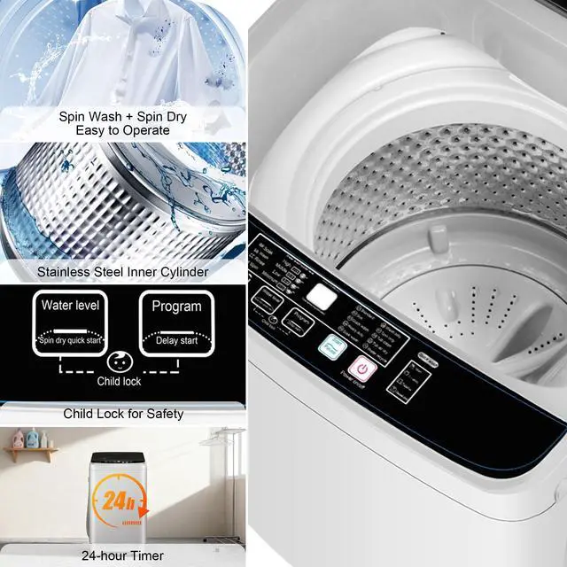 Alt view image 3 of 7 - Portable Washing Machine Full Automatic Portable Washer 17.7lbs, 24hr Timer | Small Washing Machine 10 Wash Programs, Drain Hose, Apartment Washer Machines for RV, Dorm, College, Home, Off-White