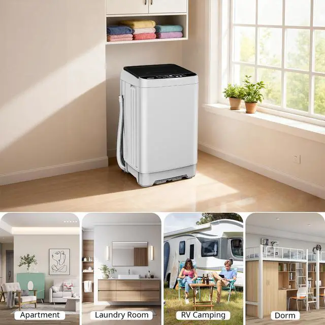 Alt view image 7 of 7 - Portable Washing Machine Full Automatic Portable Washer 17.7lbs, 24hr Timer | Small Washing Machine 10 Wash Programs, Drain Hose, Apartment Washer Machines for RV, Dorm, College, Home, Off-White