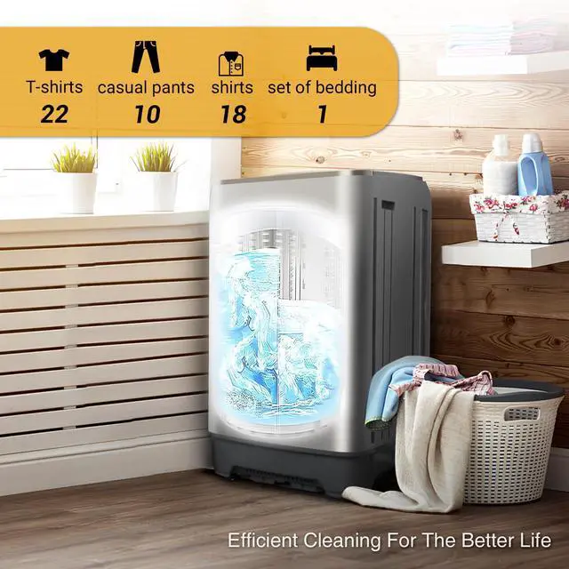 Alt view image 4 of 7 - Portable Washing Machine, 17.7lbs Full-Automatic Small Washing Machine | 10 Wash Programs with Drain Hose Dorm Size Portable Washer for RV, Home, College, Grey