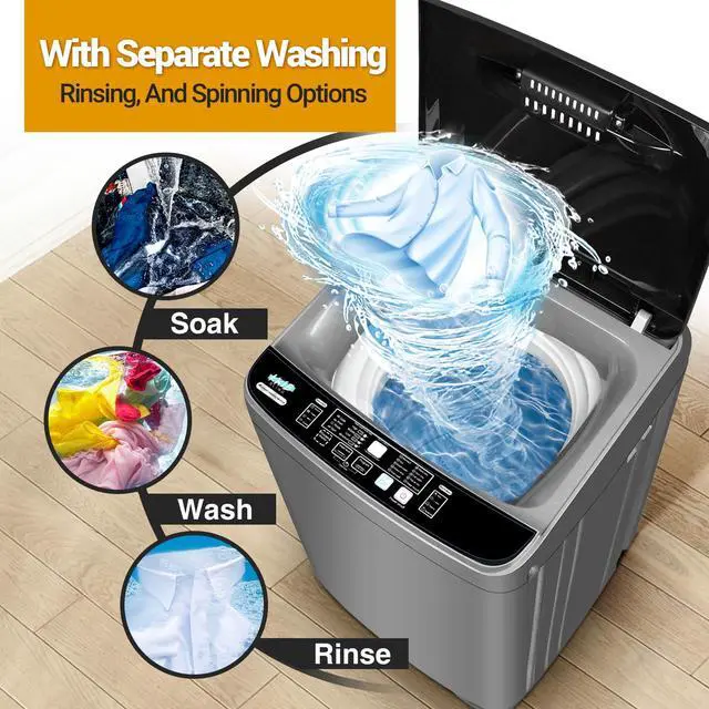 Alt view image 5 of 7 - Portable Washing Machine, 17.7lbs Full-Automatic Small Washing Machine | 10 Wash Programs with Drain Hose Dorm Size Portable Washer for RV, Home, College, Grey