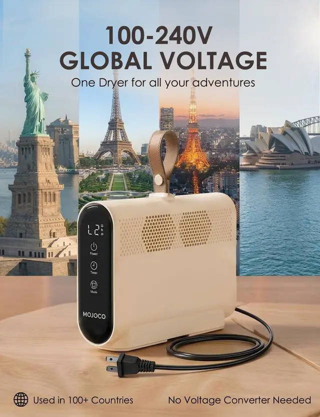 Alt view image 4 of 7 - Travel Clothes Dryer - Global Voltage Mini Portable Dryer with Timer & Quiet Operation - Small & Compact dryer for Dorms, Apartments, RVs