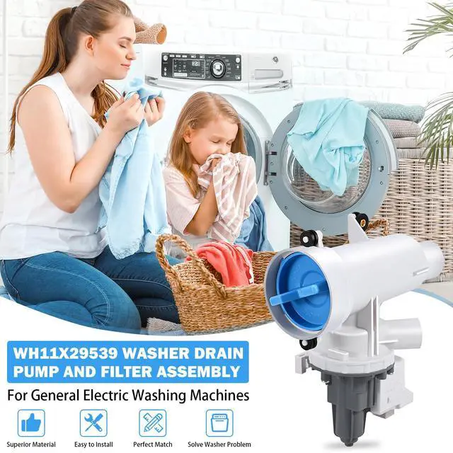 Alt view image 2 of 7 - Upgraded WH11X29539 WH11X39237 Washer Drain Pump & Filter Assembly | Compatible with GE Front Load Washer, Replaces AP6986715 PS16217203 EAP16217203 4962370 B25-3A04 PD00065822