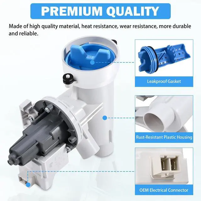Alt view image 3 of 7 - Upgraded WH11X29539 WH11X39237 Washer Drain Pump & Filter Assembly | Compatible with GE Front Load Washer, Replaces AP6986715 PS16217203 EAP16217203 4962370 B25-3A04 PD00065822