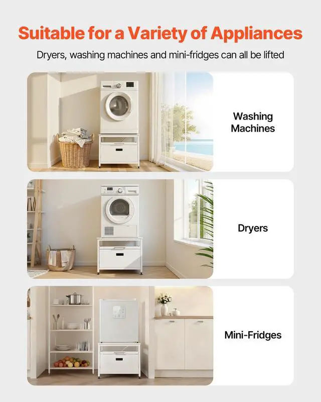 Alt view image 2 of 7 - Laundry Pedestal, 23 in Height, 29 x 29 in Washer and Dryer Pedestals with Pull-out Tray and Storage Space, 700 lbs Load Capacity, Non-Slip Feet Washing Machine Stand Universal Fit, White