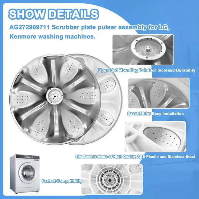 Alt view image 6 of 7 - Upgraded AGZ72909711 Agitator Plate with 5006EA3009B Washer Pulsator Cap, Washplate Pulsator Assembly Compatible with lg, kenmore, sears Washer, Replaces: AP6800730, AGZ72909702, 4873462, AGZ72909703