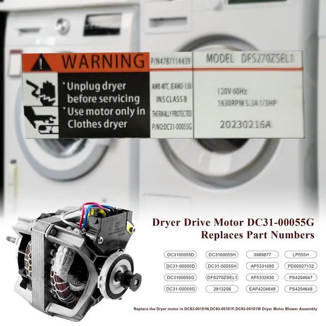 Alt view image 2 of 7 - DC31-00055G DFS270ZSEL1 DC31-00055H AP5331095 DC31-00055D Dryer Motor fit for Samsung Kenmore Dryer Motor Replacement DV45H7000EW DV48H7400EW DV42H5000GW DV45H7200EW DV338AEB DV45K6500EV
