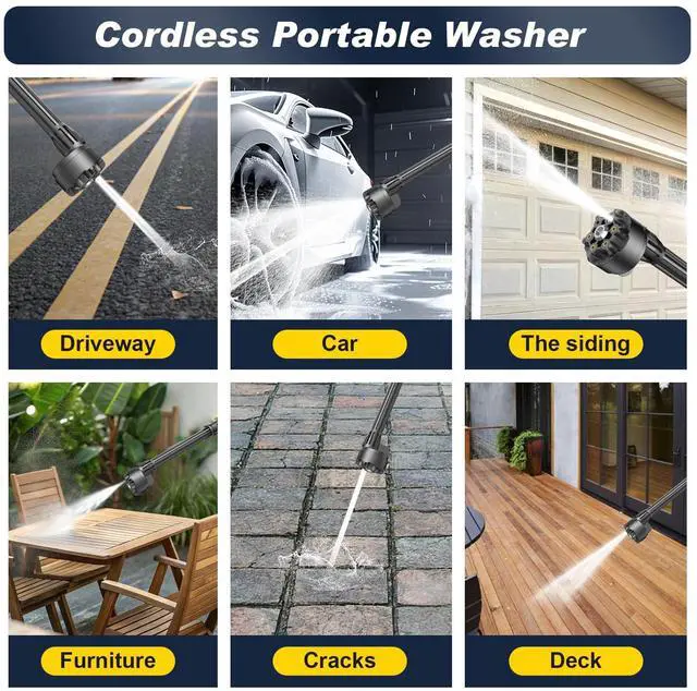 Alt view image 5 of 7 - Cordless Portable Washer with Brushless Motor, 2x4000mAh Batteries & Fast Charger, 6-in-1 Nozzle, 16.5FT Hose, Extension Rod & Storage Case, Handheld Cleaning Tool for Car, Home, Patio & Garden