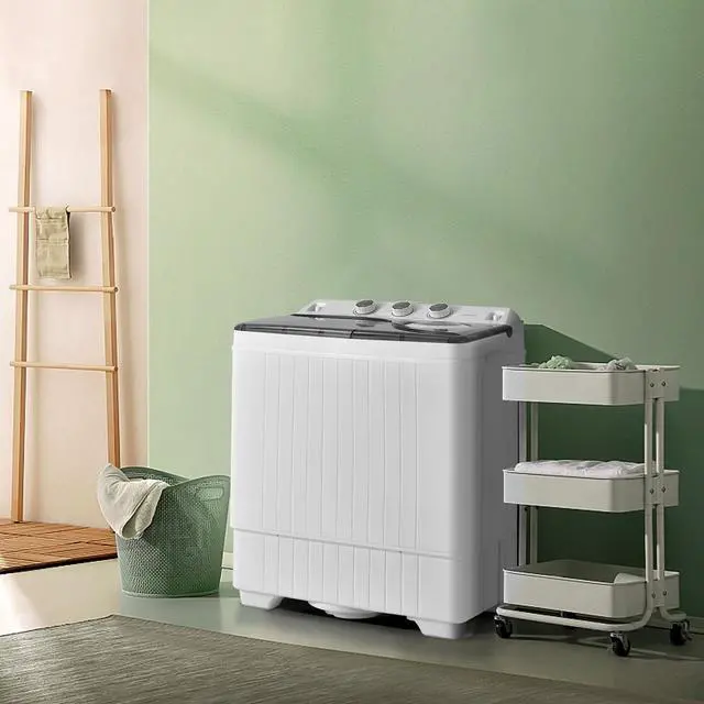 Alt view image 3 of 7 - Portable Washing Machine, Twin Tub 26lbs Capacity Laundry, 18lbs Washer and 8lbs Spinner Combo with Timer Knobs, Built-in Drain Pump, Compact Washer for Home Dorm Apartment (Grey+White)