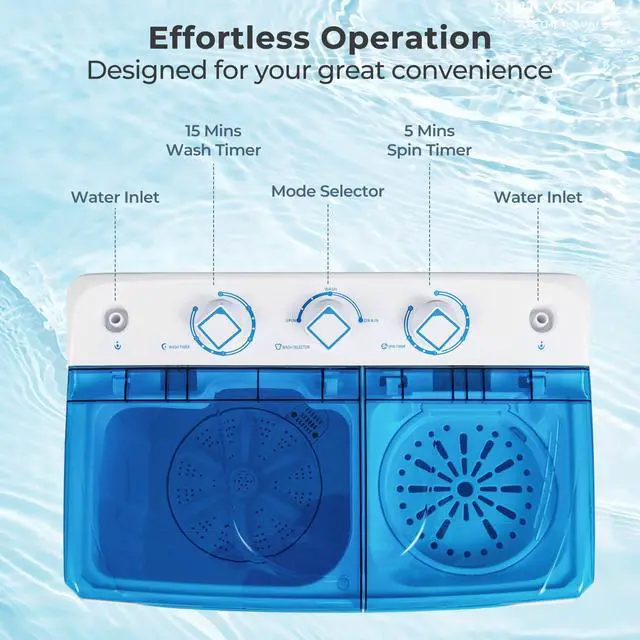 Alt view image 4 of 7 - Portable Washing Machine, 20 LBS Washer & Spinner Combo with Built-in Drain Pump & Time Control, Compact Twin Tub 12 LBS Washing & 8 LBS Spin Drying for Apartment Dorm RV (Blue+White)
