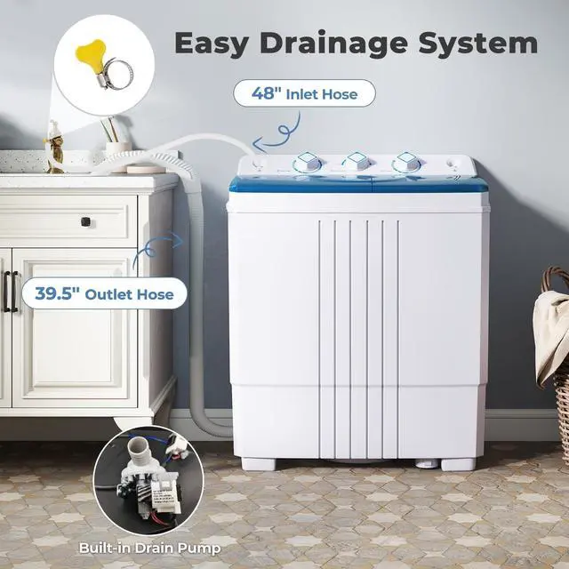 Alt view image 5 of 7 - Portable Washing Machine, 20 LBS Washer & Spinner Combo with Built-in Drain Pump & Time Control, Compact Twin Tub 12 LBS Washing & 8 LBS Spin Drying for Apartment Dorm RV (Blue+White)
