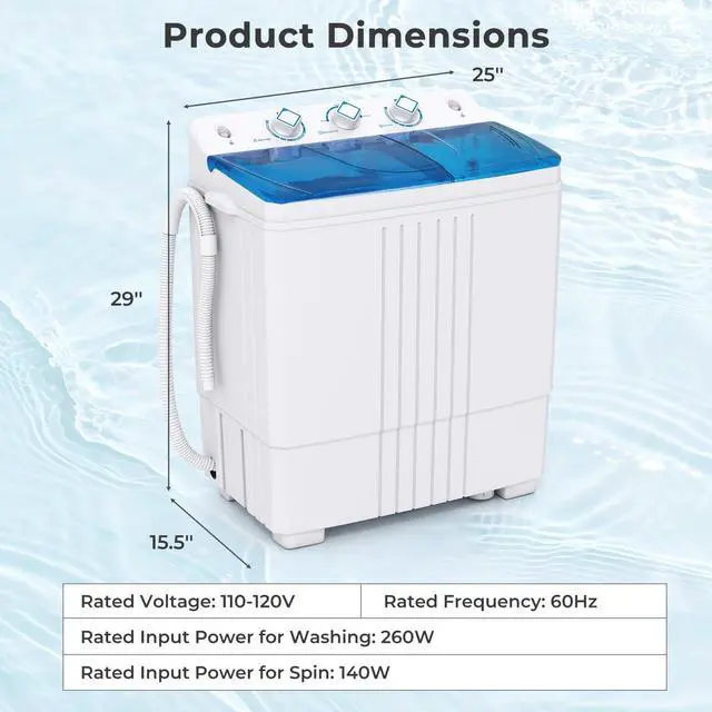 Alt view image 6 of 7 - Portable Washing Machine, 20 LBS Washer & Spinner Combo with Built-in Drain Pump & Time Control, Compact Twin Tub 12 LBS Washing & 8 LBS Spin Drying for Apartment Dorm RV (Blue+White)