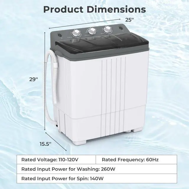 Alt view image 4 of 7 - Portable Washing Machine, 20 LBS Washer & Spinner Combo with Built-in Drain Pump & Time Control, Compact Twin Tub 12 LBS Washing & 8 LBS Spin Drying for Apartment Dorm RV (Grey+White)