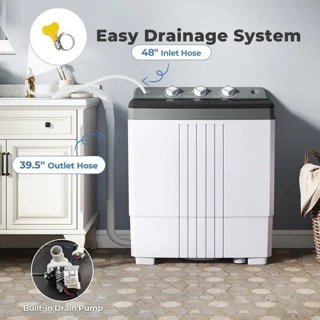 Alt view image 5 of 7 - Portable Washing Machine, 20 LBS Washer & Spinner Combo with Built-in Drain Pump & Time Control, Compact Twin Tub 12 LBS Washing & 8 LBS Spin Drying for Apartment Dorm RV (Grey+White)
