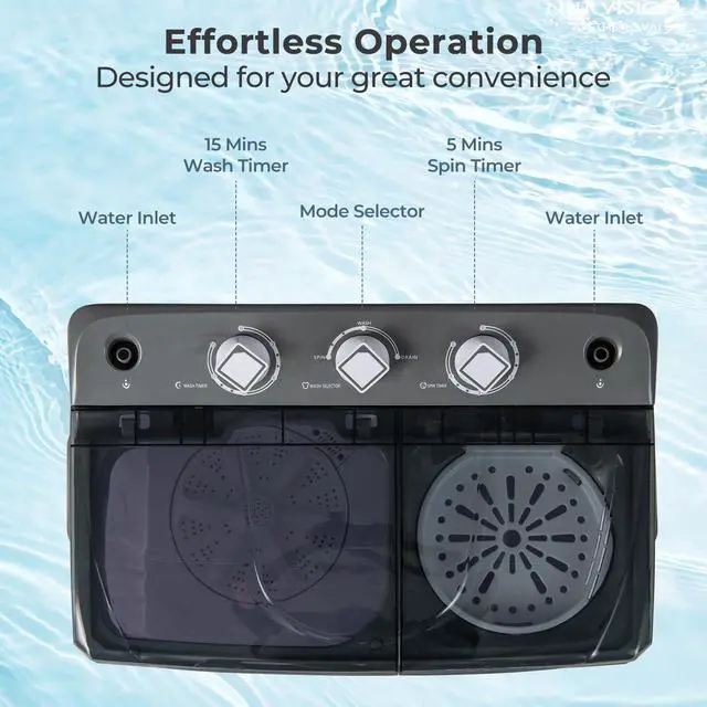 Alt view image 6 of 7 - Portable Washing Machine, 20 LBS Washer & Spinner Combo with Built-in Drain Pump & Time Control, Compact Twin Tub 12 LBS Washing & 8 LBS Spin Drying for Apartment Dorm RV (Grey+White)