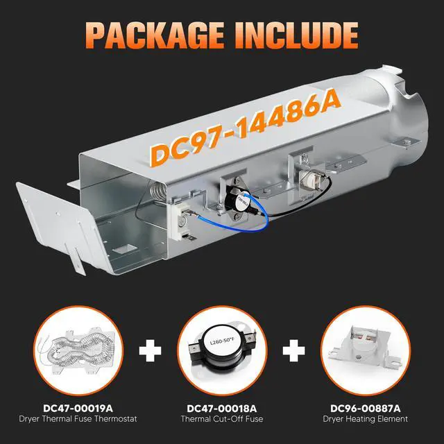 Alt view image 2 of 7 - Upgraded DC97-14486A Dryer Heating Element Assembly for Samsung DV45H7000EW/A2 DVE50R5200W/A3 DVE50R5400V/A3 DVE50M7450W/A3 DV40J3000EW/A2 DV42H5200EP/A3 DV42H5200EW/A3 DV48H7400EW/A2