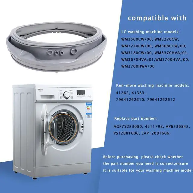 Alt view image 2 of 7 - MDS47123619 WM3270CW WM3500CW/00 WM3700HVA/00 Door Gasket Compatibile with LG Front-Load Washing Machines, WM3270CW/00 Door Boot Seal with 383EER4001A Washer Spring Expansion Removal Tool