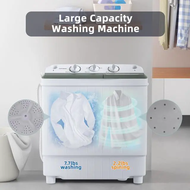 Alt view image 5 of 7 - Portable Washing Machine, Twin Tub 9.9 Lbs Capacity, Washer(7.7 Lbs) and Spinner(2.2 Lbs) Combo, Mini Compact Laundry Washer for Home, Apartment, Camping, RVs and Dorms, Black/White