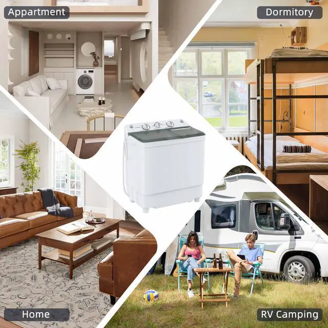 Alt view image 7 of 7 - Portable Washing Machine, Twin Tub 9.9 Lbs Capacity, Washer(7.7 Lbs) and Spinner(2.2 Lbs) Combo, Mini Compact Laundry Washer for Home, Apartment, Camping, RVs and Dorms, Black/White