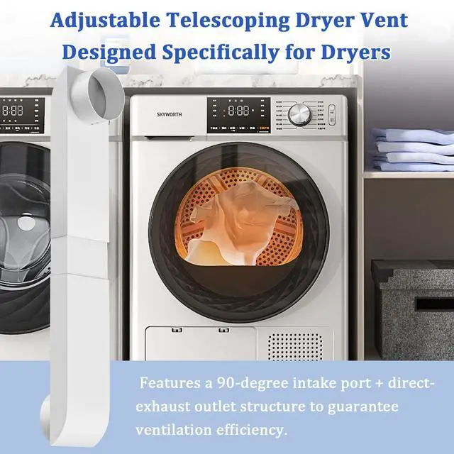 Alt view image 2 of 7 - 4" Periscope Dryer Vent, Upgraded 29-45" Adjustable Telescoping Dryer Vent, Stainless Steel Slim Flat Design for Tight Spaces, Low Profile Dryer Vent Kit with Foil Tape, Fits Laundry Venting