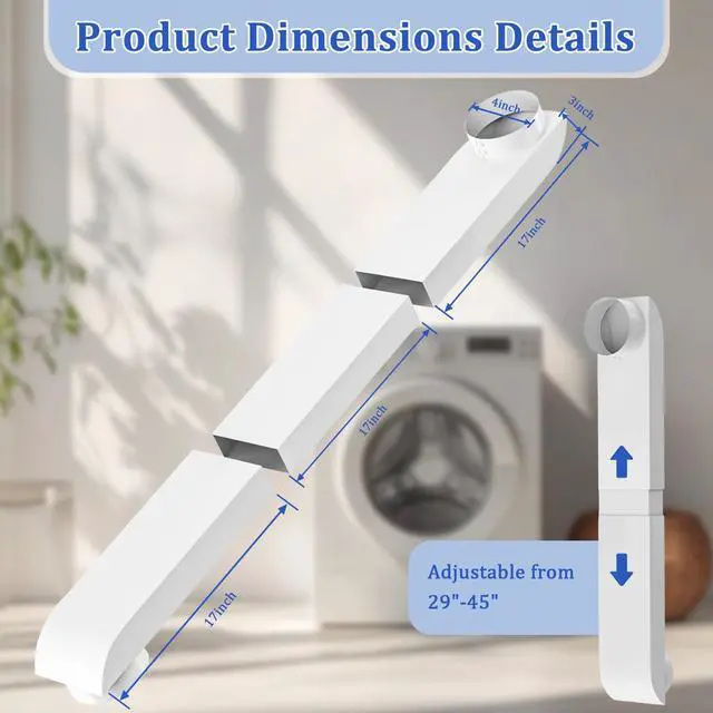 Alt view image 6 of 7 - 4" Periscope Dryer Vent, Upgraded 29-45" Adjustable Telescoping Dryer Vent, Stainless Steel Slim Flat Design for Tight Spaces, Low Profile Dryer Vent Kit with Foil Tape, Fits Laundry Venting