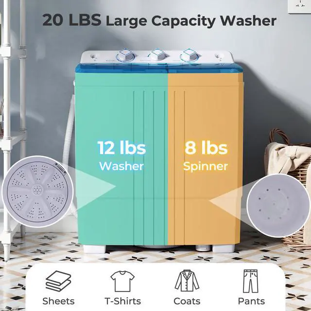 Alt view image 3 of 7 - Washing Machine, 20Lbs Capacity, Washer and Spinner Combo, Portable Compact Twin Tub 12Lbs Washing and 8Lbs Spinning, Inlet and Drain Hose, Laundry Washer for Apartment RV Dorm