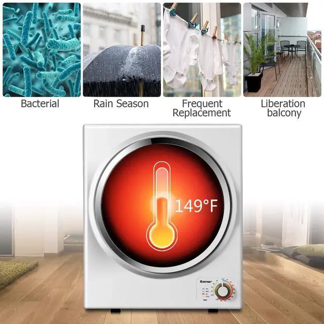 Alt view image 5 of 7 - Compact Laundry Dryer, 110V Electric Portable Clothes Dryer with Stainless Steel Tub, Control Panel Downside Easy Control for 4 Automatic Drying Mode, White